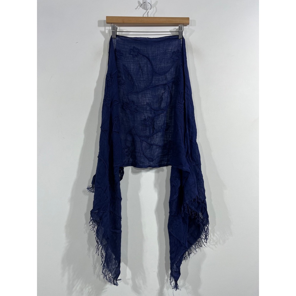Coastal Fairy Grunge 100% Linen Floral Embroidered Fringed Wrap Scarf Boho OS